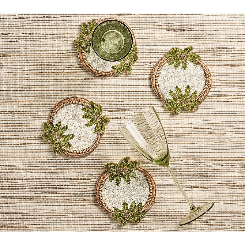 Kim Seybert Oasis Coasters In Ivory, Green And Gold, Set Of 4