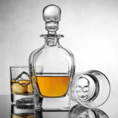 Skull Decanter and Set of 2 Double Old-Fashioned Glasses
