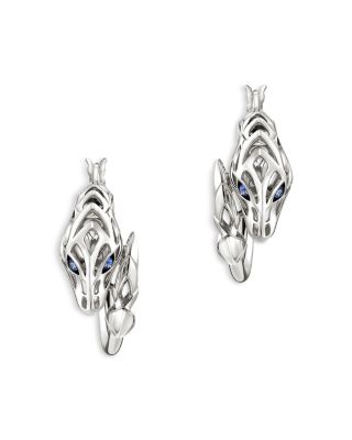 Sterling Silver Naga Blue Sapphire Dragon Small Hoop Earrings