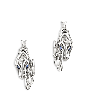 Shop John Hardy Sterling Silver Naga Blue Sapphire Dragon Small Hoop Earrings In Blue/silver