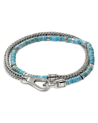 John Hardy Sterling Silver Heishi Treated Turquoise Beaded Double Wrap Bracelet