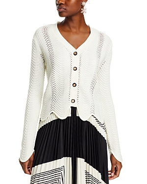 Shop Nancy Yang Button Front Long Sleeve Knit Sweater In Off White