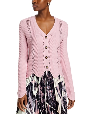 Shop Nancy Yang Button Front Long Sleeve Knit Sweater In Pink