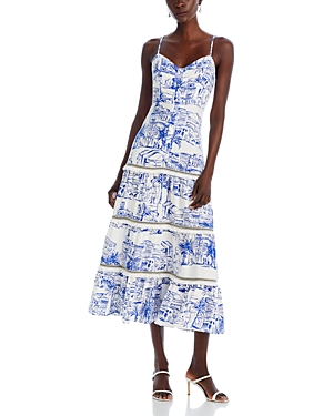 Shop Aqua City Palm Scenic Print Dress - 100% Exclusive In Cobalt/white