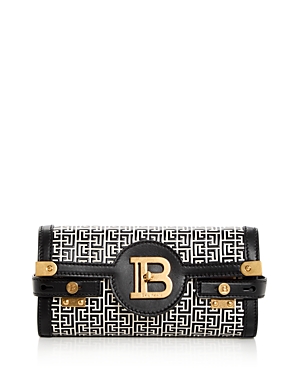 Shop Balmain B Buzz 23 Embossed Labryinth Monogram Leather Clutch In Ivory/black/gold