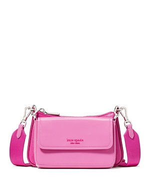 Shop Kate Spade New York Double Up Patent & Saffiano Leather Crossbody In Echinacea