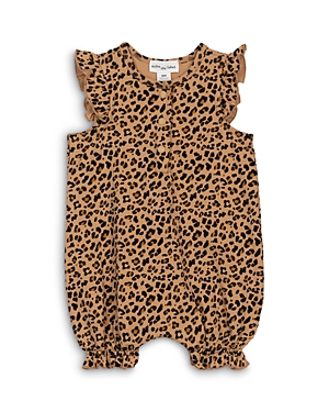 Shop Miles The Label Girls' Leopard Print Ruffled Playsuit - Baby In Camel