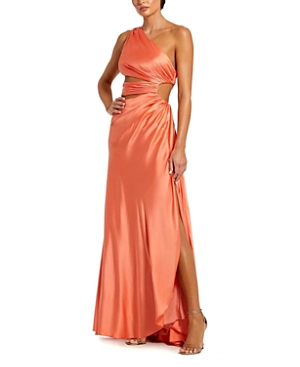 Mac Duggal Cut Out One Shoulder Satin Gown In Orange In Orange