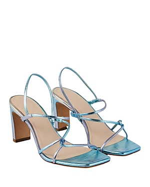 Shop Sandro Women's Metallic Faye Slip On Strappy Slingback High Heel Sandals In Blue Silver