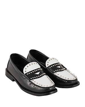 Shop Sandro Women's Elypsee Slip On Loafer Flats In Black Ecru