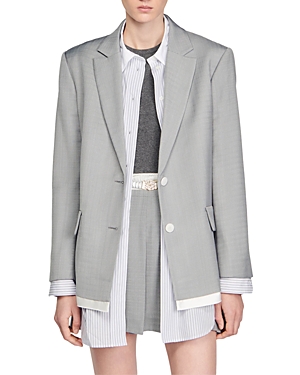 Shop Sandro Contrast Hem Button Front Blazer In Light Grey
