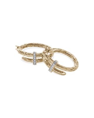 14K Yellow Gold Spear Diamond Coil Hoop Earrings