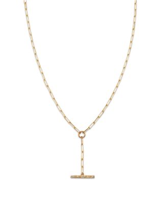 Zoe Chicco 14K Yellow Gold Baguette Diamonds Diamond Paperclip Chain Faux Toggle Lariat Necklace, 16-18