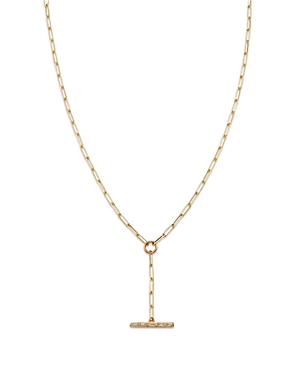 14K Yellow Gold Baguette Diamonds Diamond Paperclip Chain Faux Toggle Lariat Necklace, 16-18
