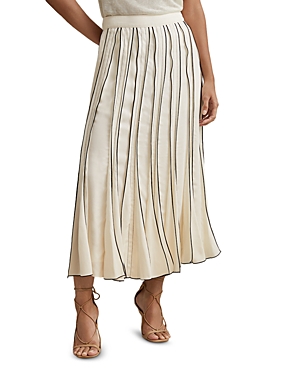 Shop Reiss Tara Contrast Stitch Pleated Skirt In Cream