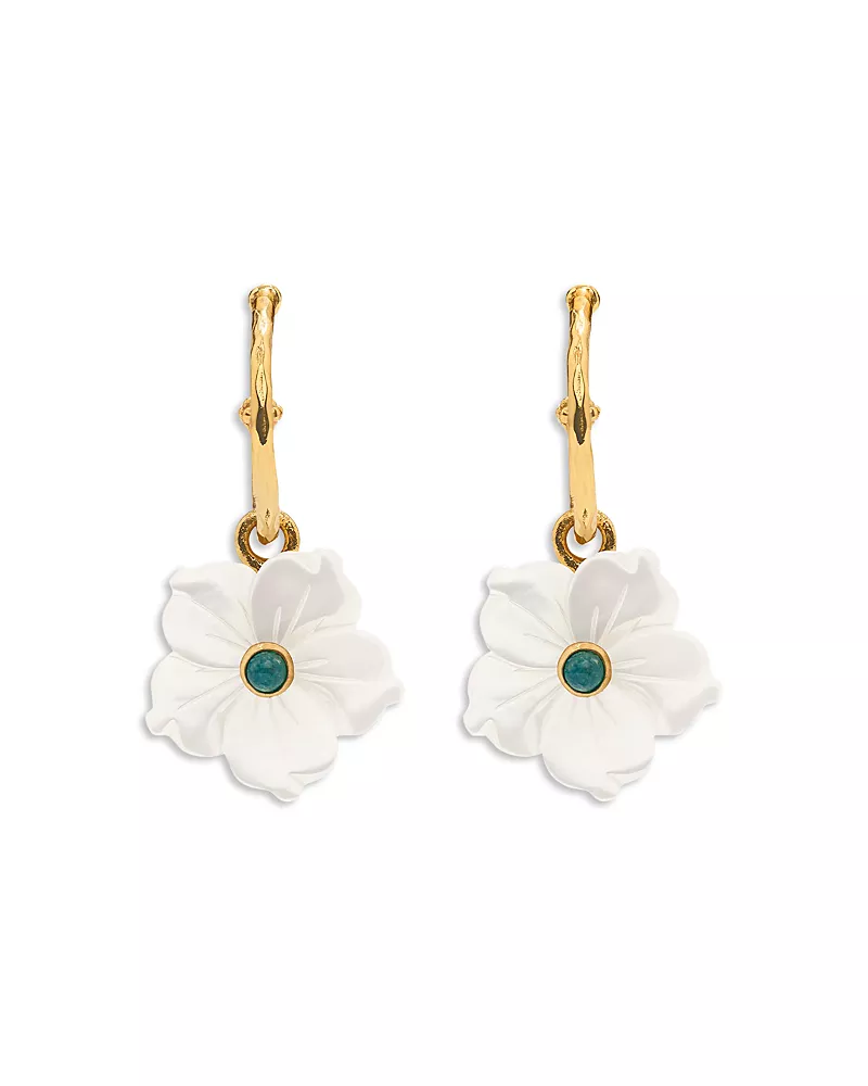 Capucine De Wulf Mermaid Garden Mother of Pearl Flower Charm Drop Earrings