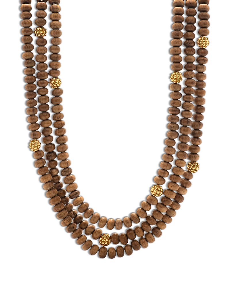 Capucine De Wulf Earth Goddess Triple Strand Teak Bead Necklace, 18 In Brown/gold