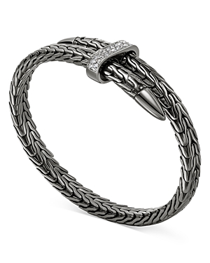 John Hardy Black Rhodium Plated Silver Classic Chain Diamond Pave Bypass Bracelet In Black