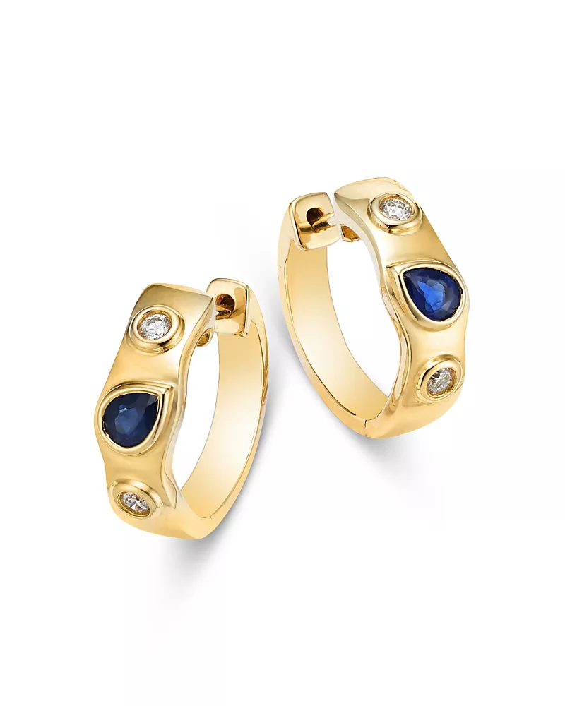 Bloomingdale's Fine Collection Sapphire & Diamond Hoop Earrings in 14K Yellow Gold 0.12 tcw