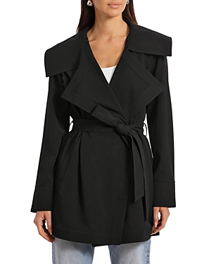 Bagatelle Belted Draped Trench Coat In Black