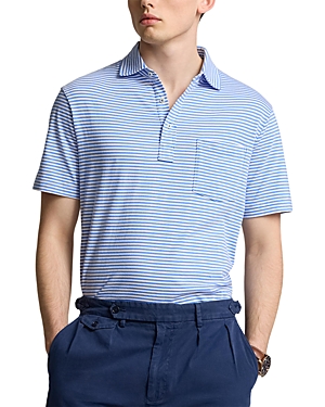 Polo Ralph Lauren Standard Fit Striped Lisle Polo Shirt In Summer Blue White