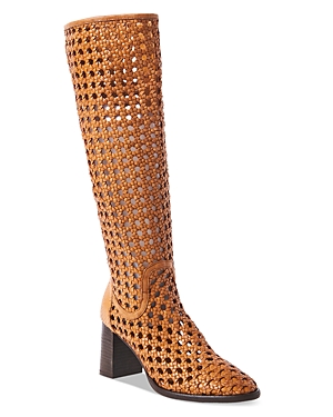 Women's Woodstock Almond Toe Woven High Heel Tall Boots