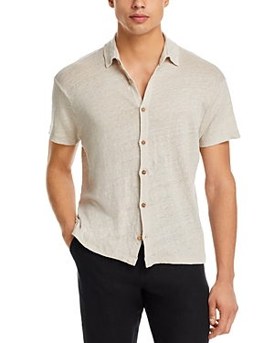 Shop Alex Crane  Ola Linen Knit Regular Fit Button Down Shirt In Bone