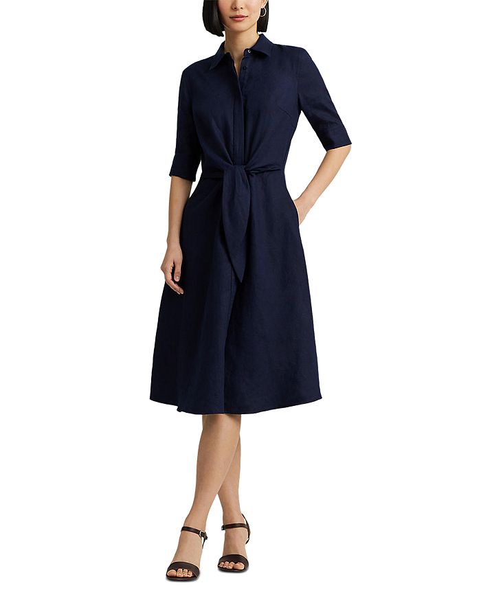 Ralph Lauren Petites Linen Tie Front Shirt Dress | Bloomingdale's