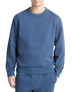 Shop Vince Lightweight Cotton Blend Fleece Regular Fit Crewneck Sweatshirt In Deep Indigo