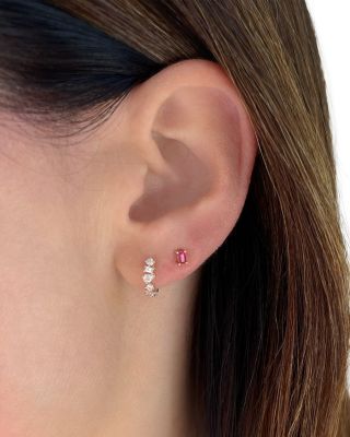 14K Yellow Gold Multi Faceted Diamond Huggie Hoop Earrings