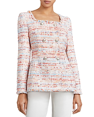 Shop Santorelli Double Breasted Tweed Jacket In Shell