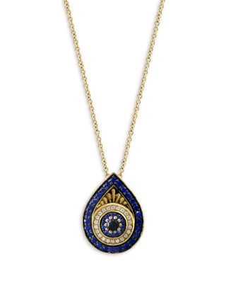 Bloomingdale&#039;s Fine Collection Blue Sapphire &amp; Diamond Evil Eye Pendant Necklace in 14K Yellow Gold, 18