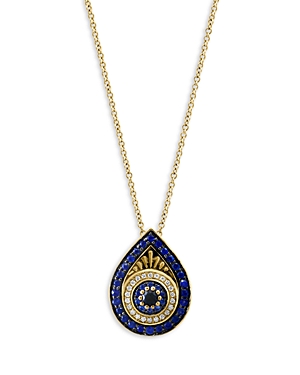 Shop Bloomingdale's Blue Sapphire & Diamond Evil Eye Pendant Necklace In 14k Yellow Gold, 18 In Blue/gold