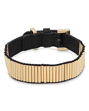 Allsaints Ribbed Leather Bracelet In Gold