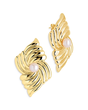 Shop Sterling Forever Fantaisie Freshwater Pearl Stud Earrings In 14k Gold Plated In Gold/pearl