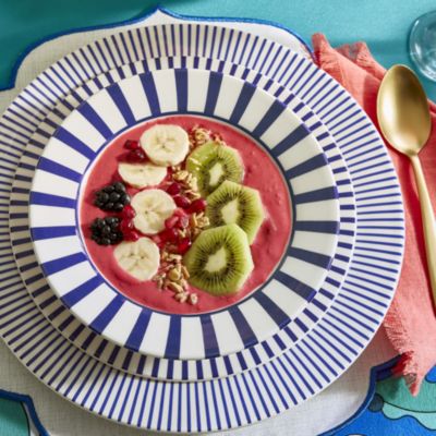 Blue Italian Steccato Cereal Bowls, Set of 4