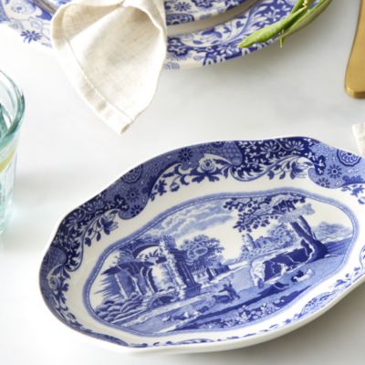 Blue Italian Oval Fluted Dish