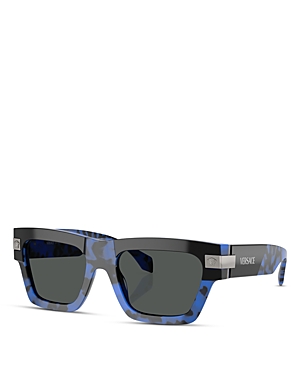 Shop Versace Rectangular Sunglasses, 55mm In Blue/gray Solid