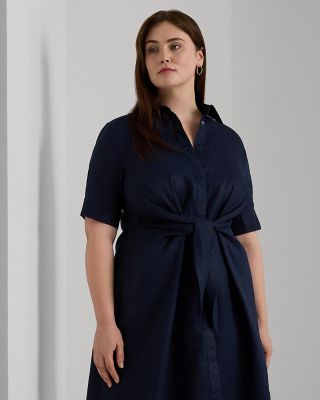 Tie Front Linen Shirt Dress - Petite, Regular & Plus