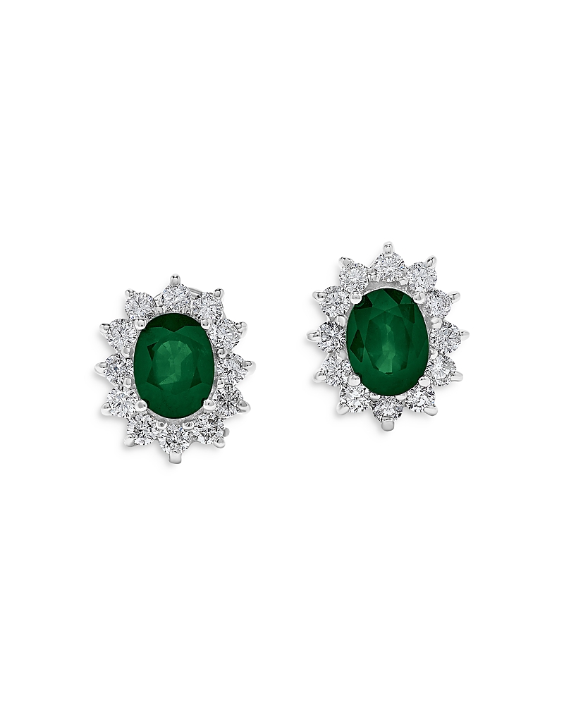 Bloomingdale's Emerald & Diamond Halo Starburst Stud Earrings In 14k White Gold In Emerald/white
