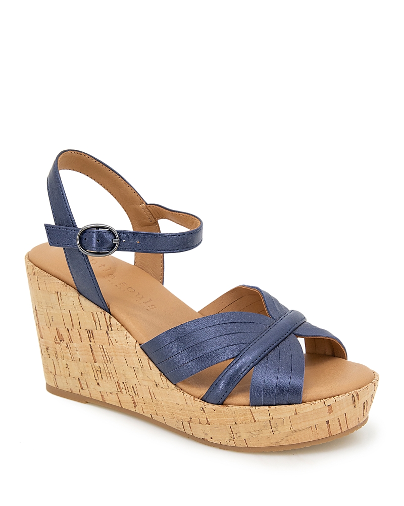 Gentle Souls By Kenneth Cole Nomi Ankle Strap Platform Wedge Sandal In Navy Metal