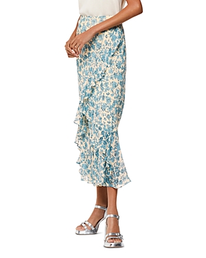 Shop Whistles Shaded Floral Midi Skirt In Blue/multi
