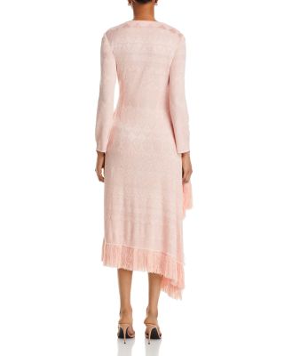 Fringe Trim Midi Wrap Dress