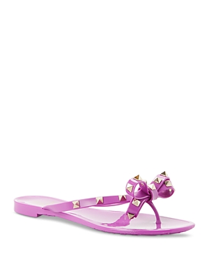 Shop Valentino Women's Pyramid Studded Bow Thong Sandals In Violet