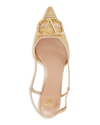 Women's Pointed Toe Logo Kitten Heel Slingback Pumps