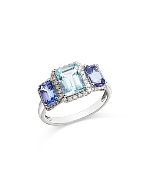Shop Bloomingdale's Tanzanite, Aquamarine, & Diamond Ring In 14k White Gold In Blue/white