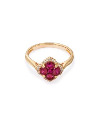 Ruby & Diamond Flower Ring in 14K Yellow Gold
