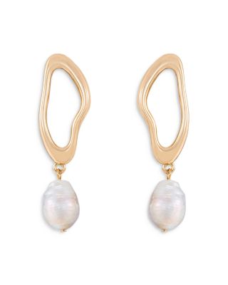 Ettika - Oval Baroque Pearl Drop Earrings in 18K Gold Plated