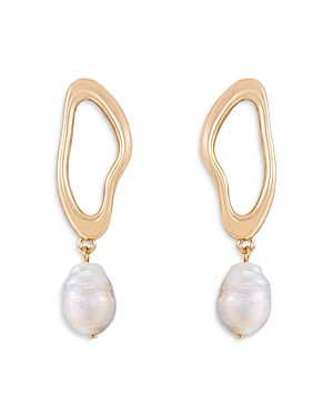Ettika Oval Baroque Pearl Drop Earrings in 18K Gold Plated