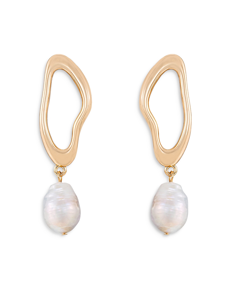 Ettika Oval Baroque Pearl Drop Earrings in 18K Gold Plated